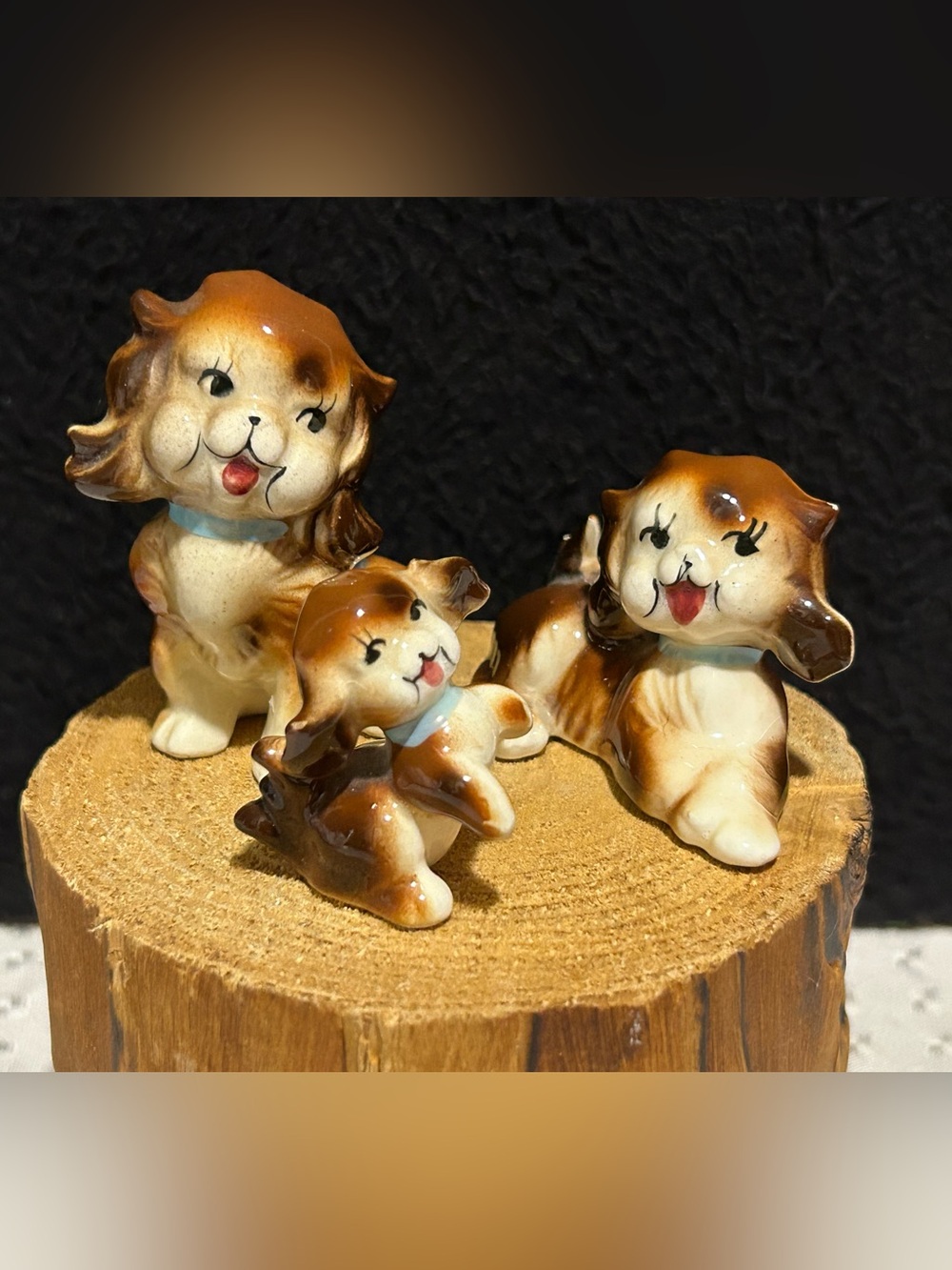 Vintage Happy Cocker Spaniel Trio Figures Ceramic Japan Kitschy Cute